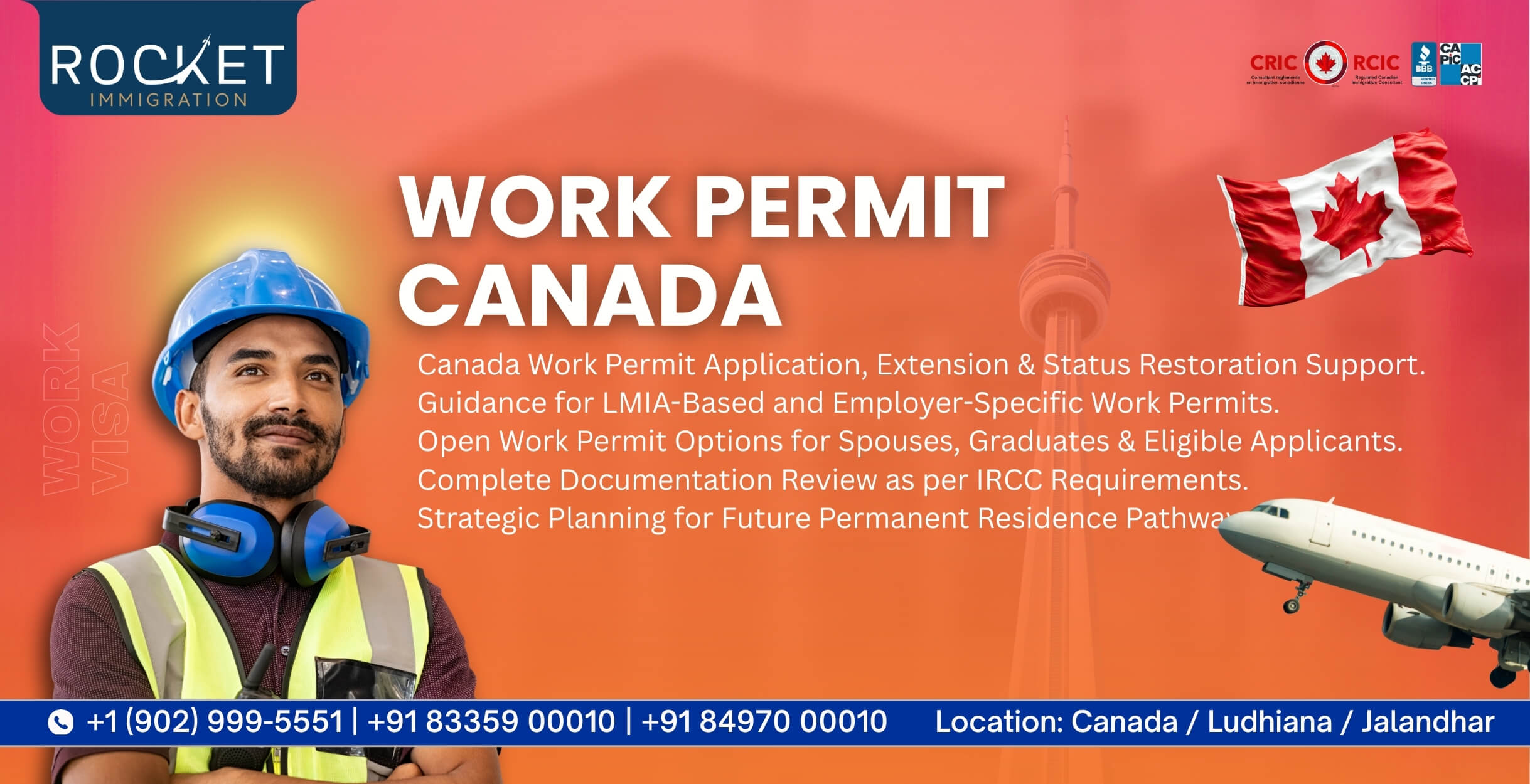 Work in Canada and Canada work permit visa assistance for professionals by Rocket Immigration consultants in Ludhiana and Jalandhar Punjab India
